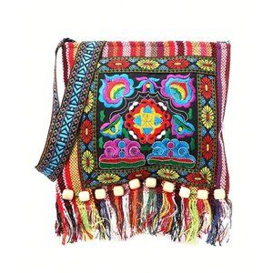 NWOT | Vintage Medium Messenger Bag | Embroidered Detail Tassel Decor